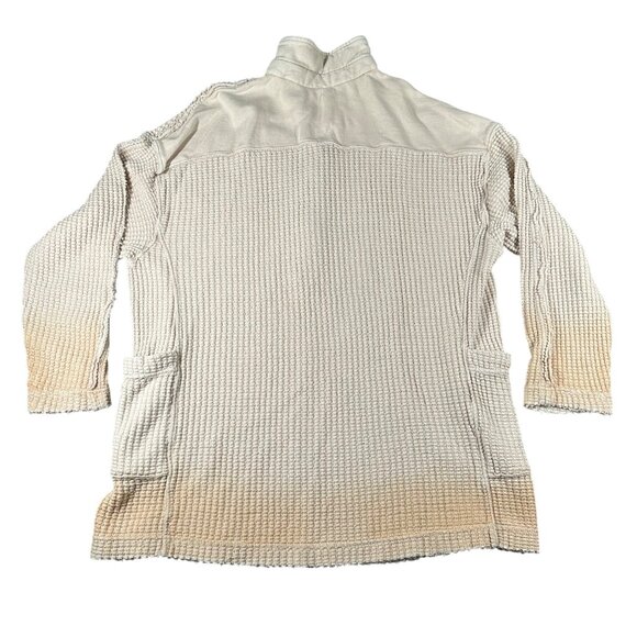 Free People Sweater Top Medium‎ Beige Waffle-Knit Button-Up Pullover Pockets - Picture 11 of 12